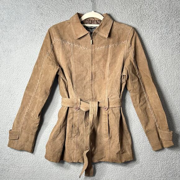 Marcelle Renee Jackets & Blazers - Marcelle Renee Leather‎ Suede Jacket Womens M Brown Long Sleeve Full Zip READ